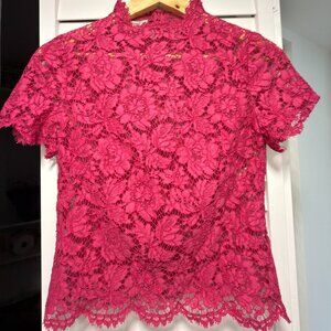 Authentic Valentino Pink French Lace Blouse — Sheer Floral Design
